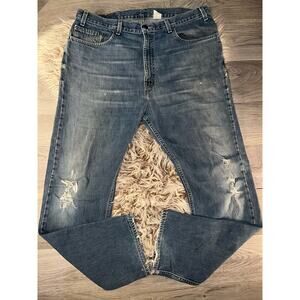 Levi’s Strauss 505 men’s regular fit straight distressed blue jeans